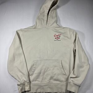 Old Navy Mens Moto Engine Supply Graphic Hoodie Cream Beige Large Rose Logo